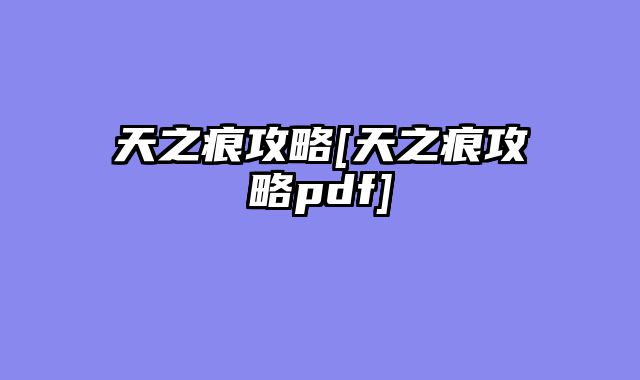 天之痕攻略[天之痕攻略pdf]