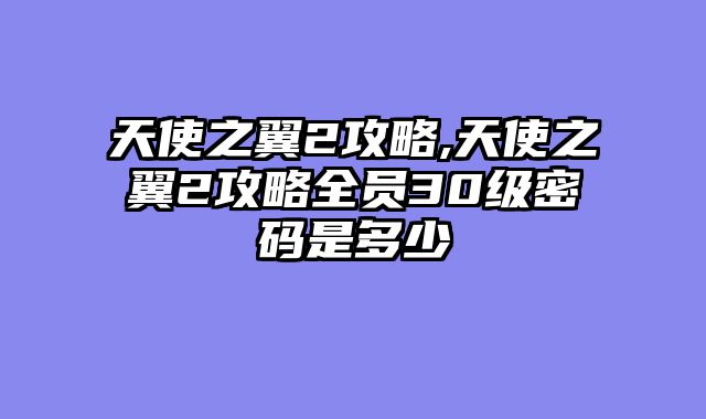 天使之翼2攻略,天使之翼2攻略全员30级密码是多少