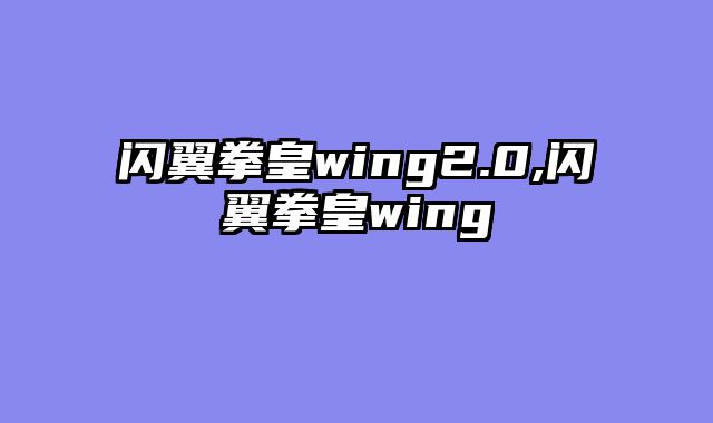 闪翼拳皇wing2.0,闪翼拳皇wing