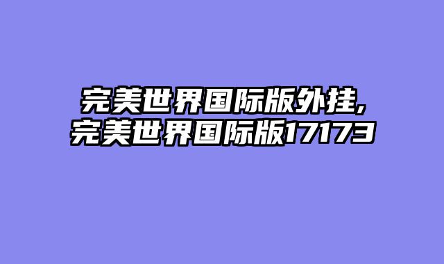 完美世界国际版外挂,完美世界国际版17173