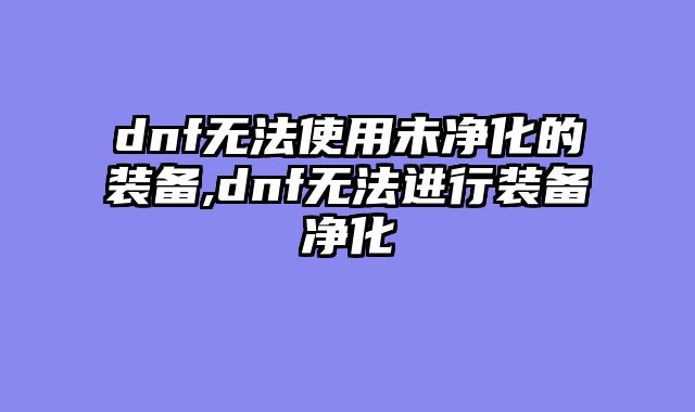 dnf无法使用未净化的装备,dnf无法进行装备净化