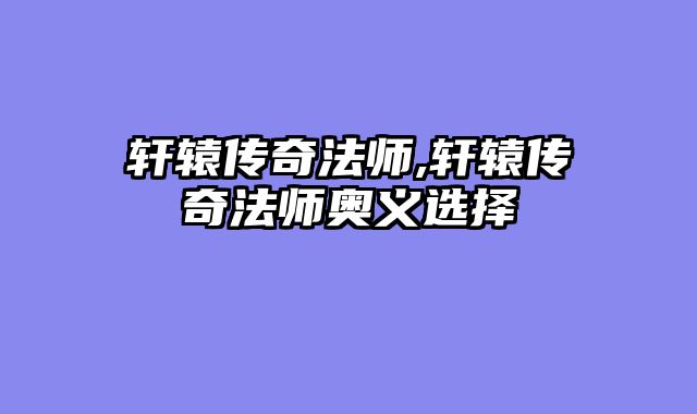 轩辕传奇法师,轩辕传奇法师奥义选择